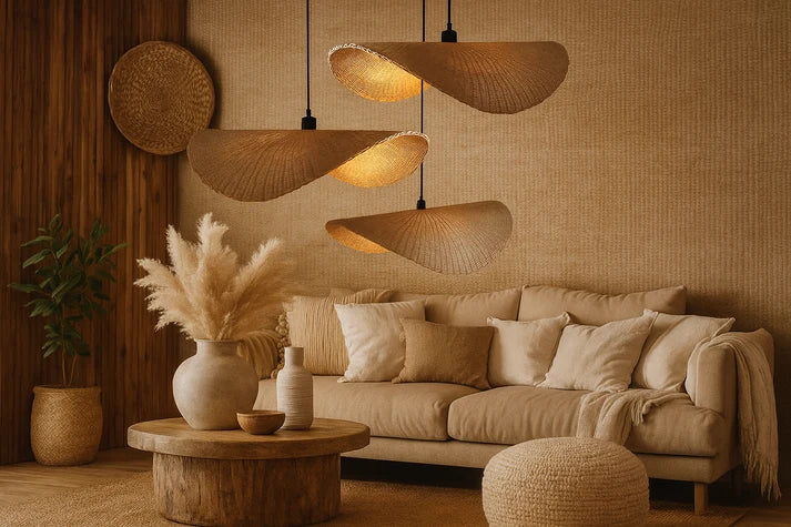 Rattan Hanging Light for Living Room | Bamboo Pendant Lamp - Baxton