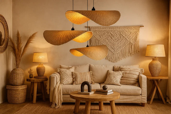 Rattan Hanging Light for Living Room | Bamboo Pendant Lamp - Baxton