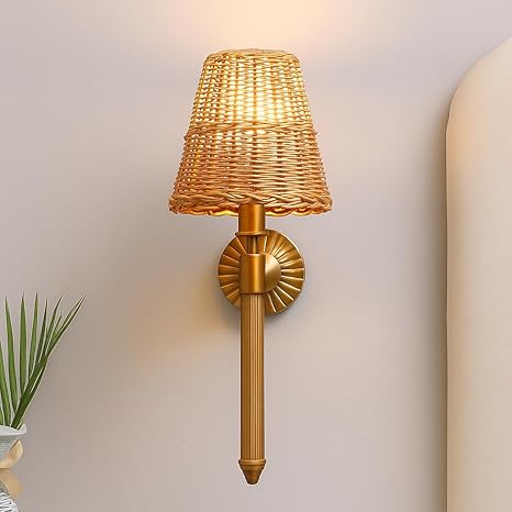 Wicker Wall Light for Study Room | Cane Wall Lamp- Everardoby