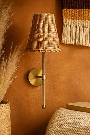 Rattan Wall Lamp for Living Room | Wicker Wall Sconce - Ulwinton
