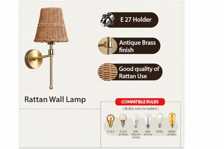 Wicker Wall Light for Hallway | Cane Wall Lamp - Catofordby