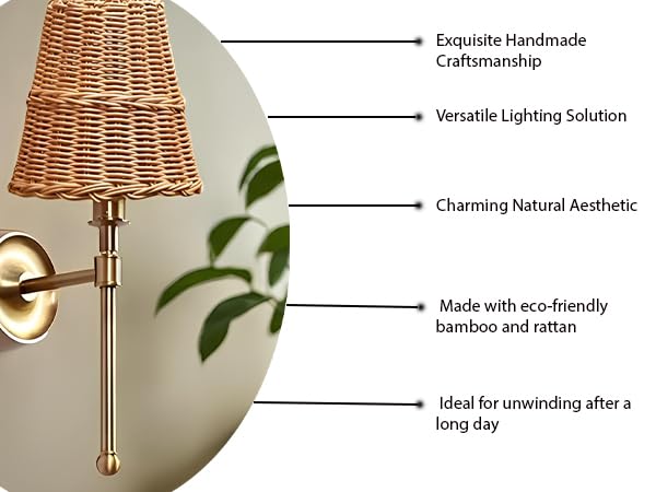 Wicker Wall Light for Hallway | Cane Wall Lamp - Catofordby