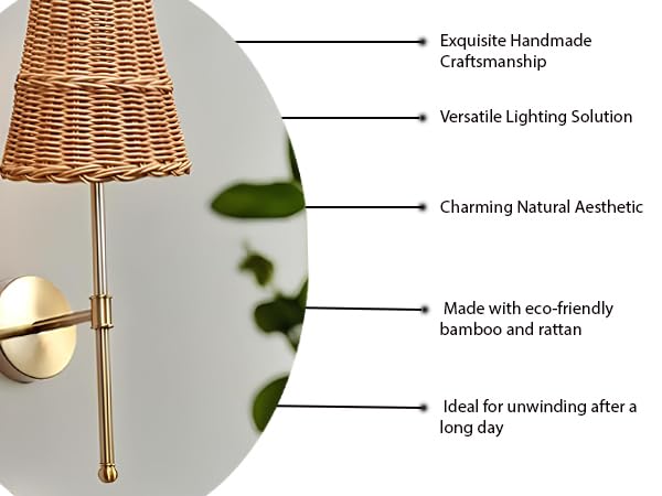Cane Wall Lamp for Bathroom | Rattan Wall Sconce - Yancy