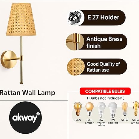 Cane Wall Light for Kitchen | Bamboo Wall Lamp - Everett