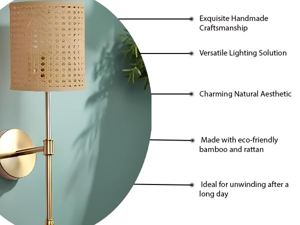 Rattan Wall Lamp for Study Room | Wicker Wall Light - Vesperfield