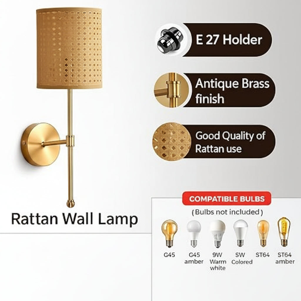 Rattan Wall Lamp for Study Room | Wicker Wall Light - Vesperfield