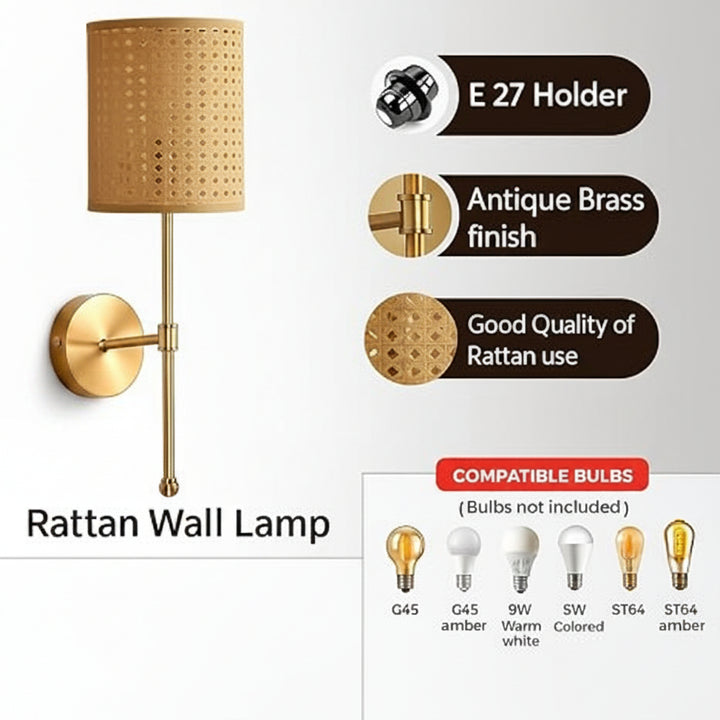 Rattan Wall Lamp for Study Room | Wicker Wall Light - Vesperfield