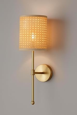 Rattan Wall Lamp for Study Room | Wicker Wall Light - Vesperfield