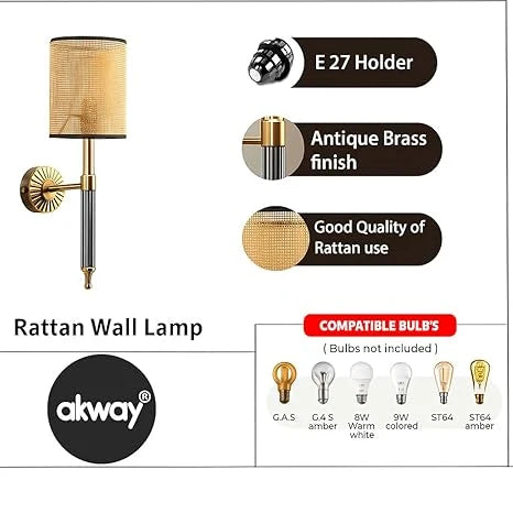 Wicker Wall Sconce for Bathroom | Rattan Wall Lamp- Grahammeby
