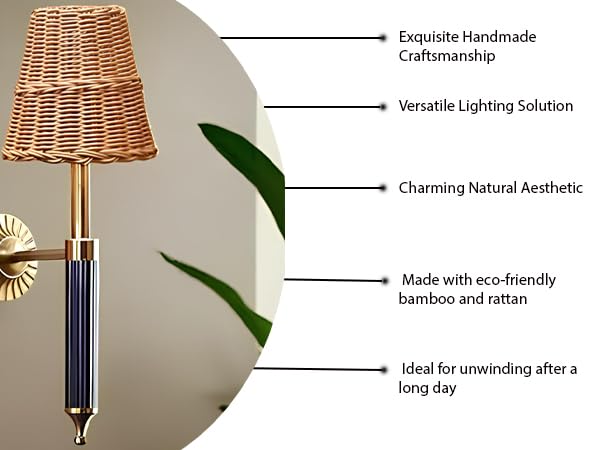 Cane Wall Lamp for Living Room | Wicker Wall Sconce - Odika